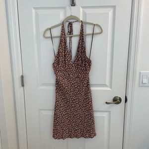 Cotton candy LA brown floral halter mini dress